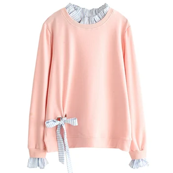 

2019 spring autumn new fashion bow patchwork women Sweatshirts tops full sleeve loose sweet style female tops gx1175