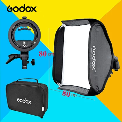 Godox Flash софтбокс комплект 40x40 см 1"* 15", 60x60 см 2"* 24", 80x80 см 3"* 31"+ S Тип Кронштейн для студии Bowen держатель - Цвет: 80x80cm