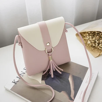 

women handbags small tassel shoulder bag lady's mini cute solid color patchwork cover opening bag cross body bolsas feminina