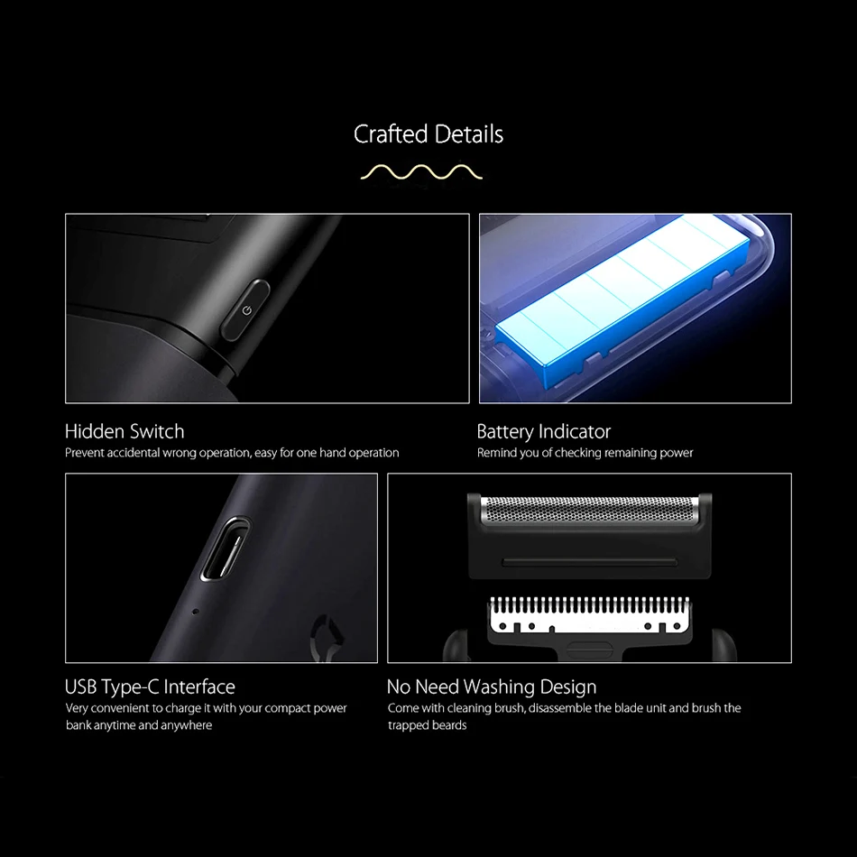 Xiaomi Mijia электробритва Мини Портативная бритва для бритья лица Япония стальная режущая головка металлический корпус с usb type-C батареей