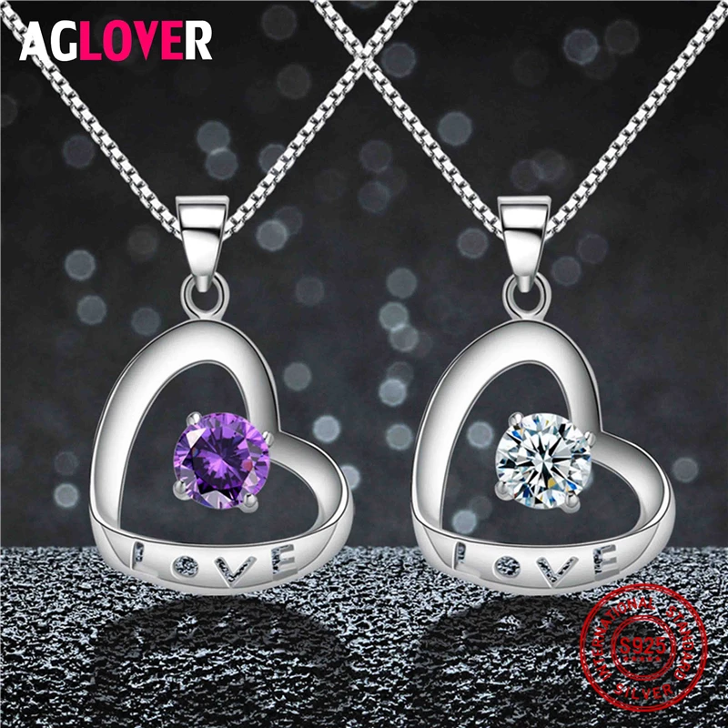 

Romantic Sterling Silver 925 CZ Zircon Heart Pendant Necklace Statement Necklace Woman Wedding Fashion Jewelry
