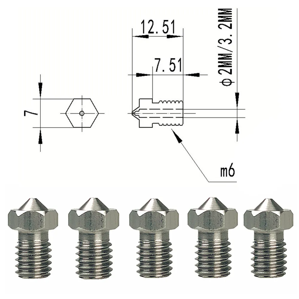 3D Printer Nozzle J-Head Stainless Steel Nozzle 0.25,0.4,0.8mm V6 V5 1.75