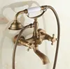 Antique Brass Wall Mount Telephone Euro Bath Tub Faucet Mixer Tap w/ Handheld Spray Shower Ntf150 1