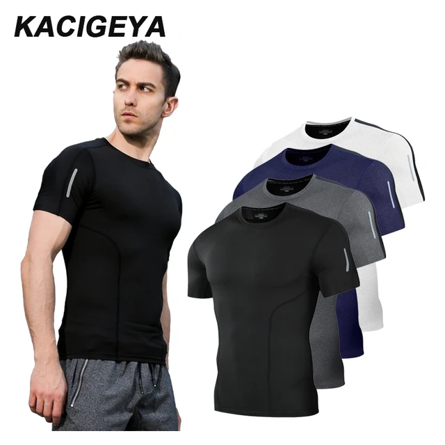 US $9.22 Compression Shirt Men Short Fitness Running Quick Dry Tee Basketball Soccer Man Tights Sport Top Bo