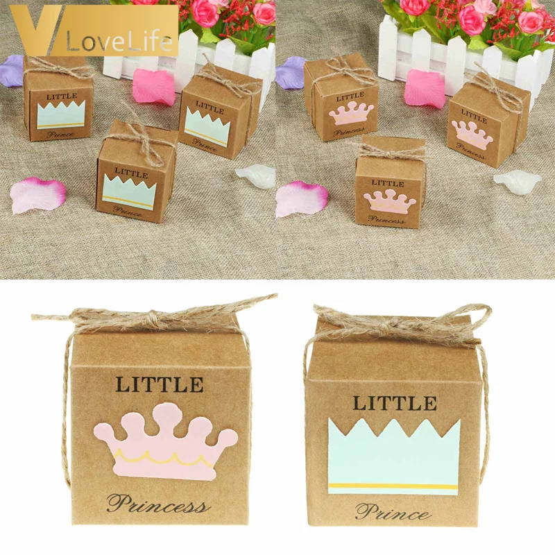 10 шт./лот Baby Shower Candy Box Маленький принц маленькая принцесса Корона конфеты коробки