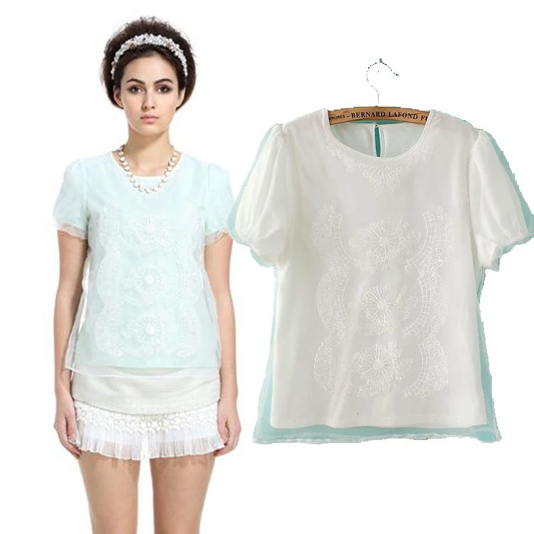 After deduction of embroidery hollow thin T-shirt shirt female backing tide | Женская одежда