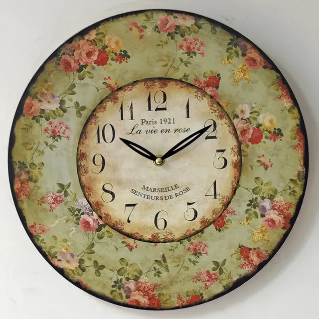 New pastoral style mute rimless round wooden wall hanging clocks shabby