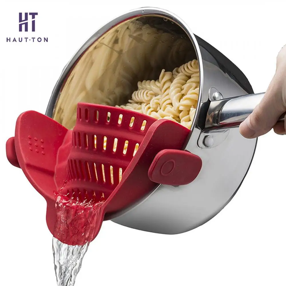 Silicone Pot Strainer Kitchen Rice Noddle Washing Colander Hollow Discharge Spout Kitchen