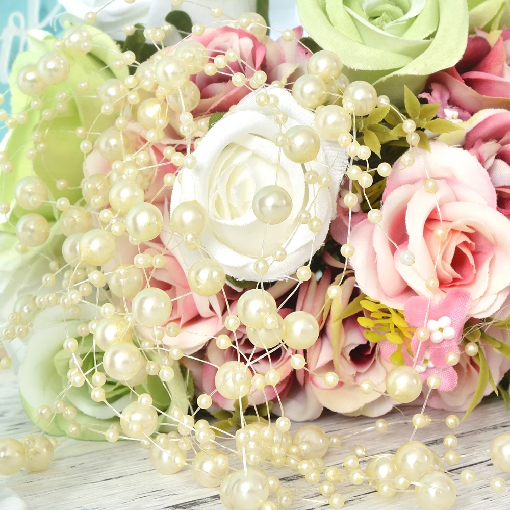 Fashion Multicolor 5 Meters Beige Fishing Line Pearls Beads Chain Garland Flowers Wedding Party Decoration Bead Chain Hair Decor (24)