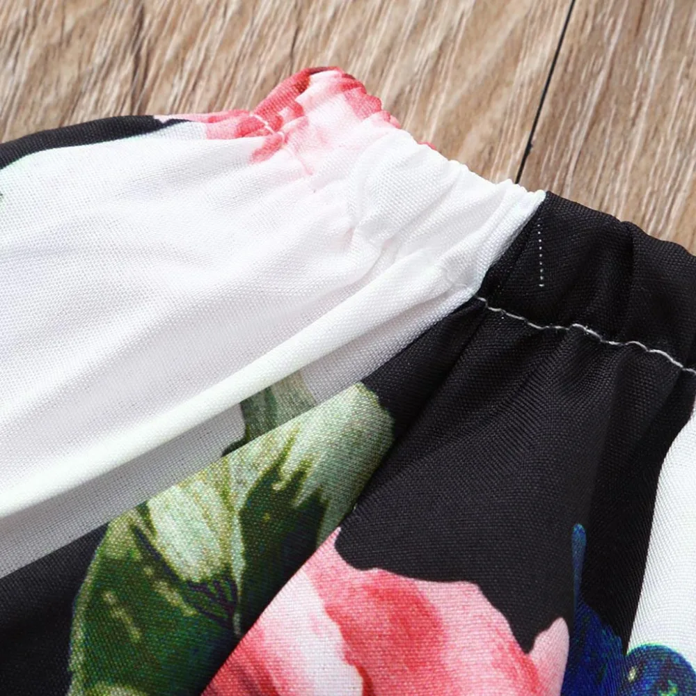 Girls Clothing Sets Off Shoulder Flare Lantern Sleeve Rose Print Tops+Striped High Waist Shorts Outfits Set Toddler Girl Clothes
