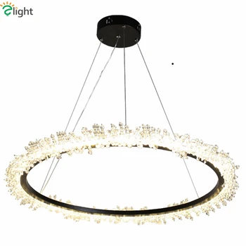 

RH America Luminaria Led Pendant Lamp Lustre Crystal Round Pendant Light Living Room Matte Black Metal Suspend Lamp Hanging Lamp
