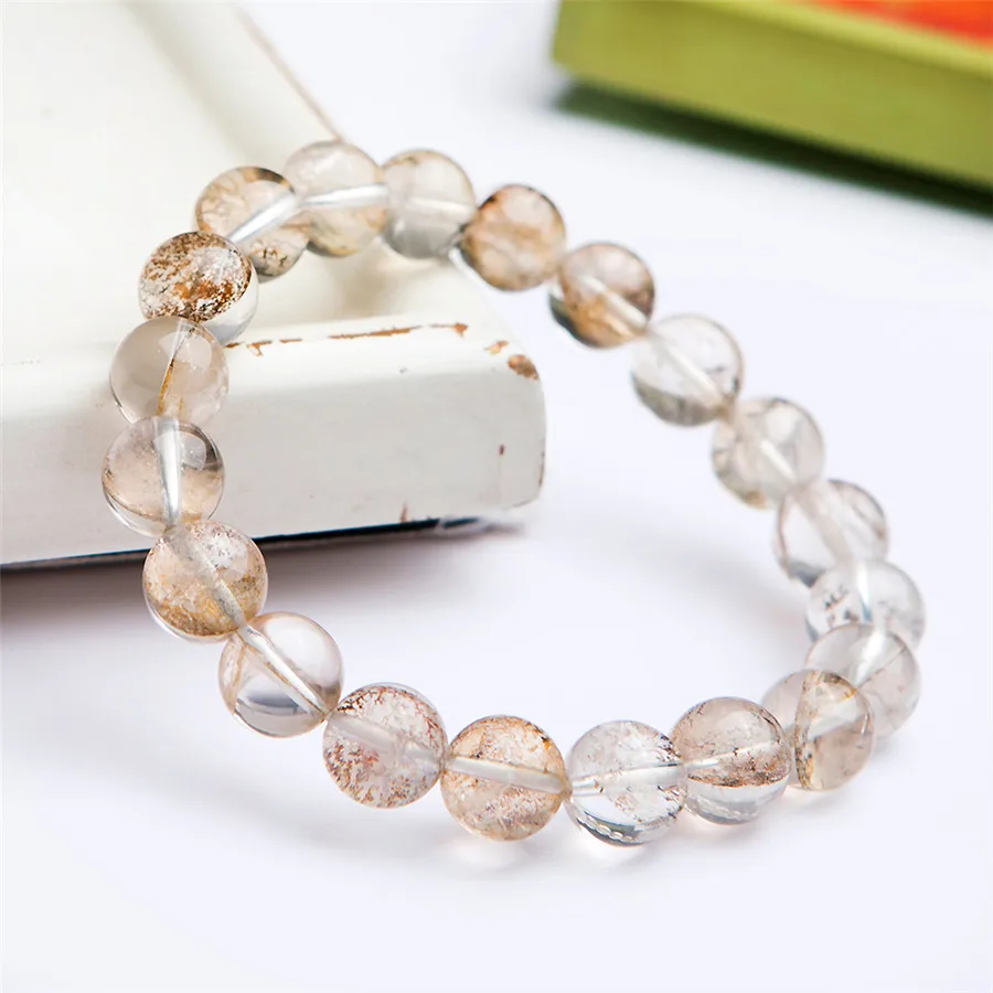 

10mm Natural Petrified Wood Rarest Crystal Contain Tree Leaf Bracelet Healing Crystal Round Bead Stretch Bracelets For Women