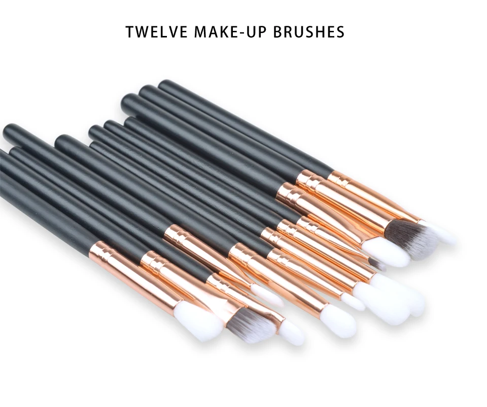 SHIHSHUMS 12 Pcs Eyes Brushes Set Eyeshadow Eyeliner Lip Blending Brush Tools Gold Black Professional Makeup Brushes Maquiagem (1)