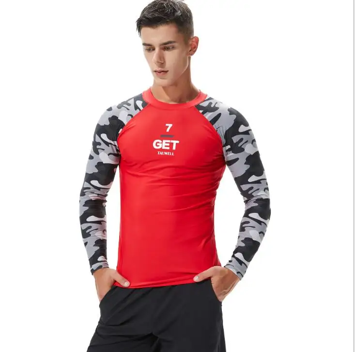 Camoflage Rashguard Мужская футболка с длинным рукавом для серфинга для плавания быстросохнущая красная черная x-большая