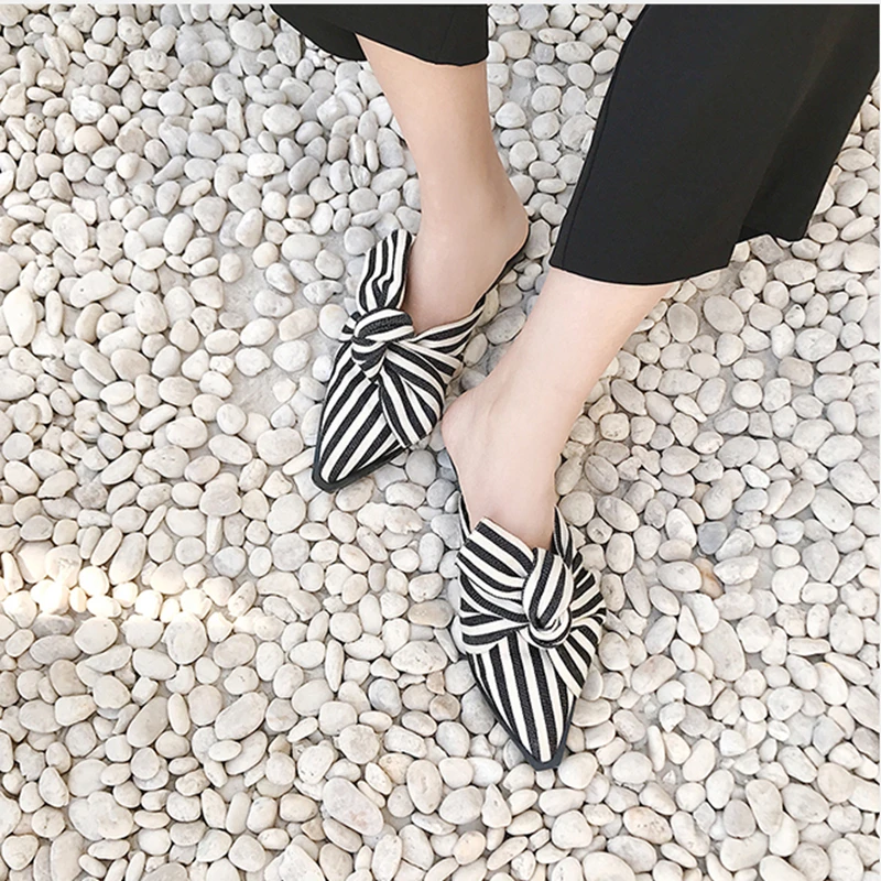 Women Summer Slippers Stripe Shoes Flip Flops Casual Shoes Woman Beach Flats Point Toe Flip Flops
