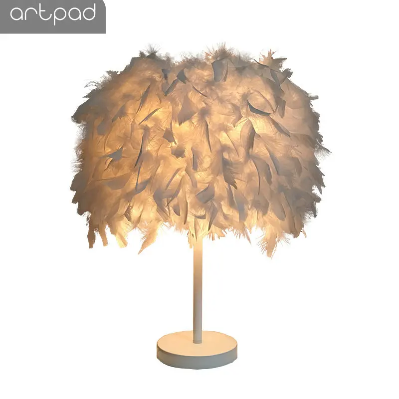

ArtPad Dimming Modern Nightstand Feather Lamp LED Bedroom Bedside Lamps for Wedding Kid Children Desktop Lighting E27 7 Colors