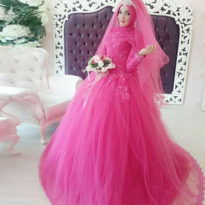 Ball Gown  Wedding  Dresses  Islamic  Style Muslim  Long Sleeve 