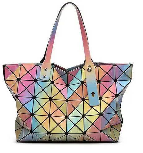 Гуанчжоу женский светящийся мешок Bao Bo сумка Алмазный тотализатор геометрические стеганые сумки на плечо лазерные простые складывающиеся сумочки bolso - Цвет: Многоцветный