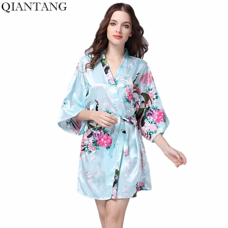 Светильник синий китайский Для женщин шелковый халат кимоно банное платье Модная женская ночная рубашка Mujer Pijama Размеры S M L XL XXL XXXL Xsz026G
