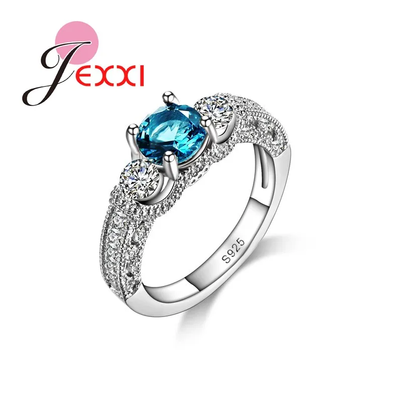 

925 Sterling Silver Wedding Engagement Ring With Blue & White Shiny Cubic Zirconia CZ Wholesale Price For Women