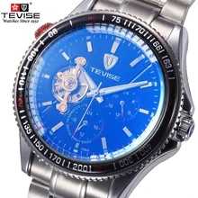 Двойной Вращающийся Циферблат Tourbillon Hollow Топ Автоматическая Мужчины Механическая Спортивные Часы Обмотки Военная Relogio Masculino TEVISE