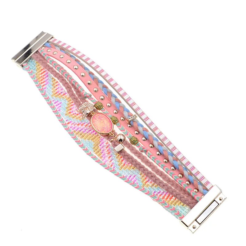 WELLMORE женские браслеты розовые кожаные браслеты богемные бусы браслеты из бисера для женщин модные ювелирные изделия Прямая поставка