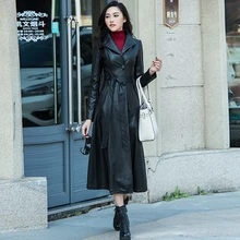2016 Spring and Autumn New Fashion Slim Women’s PU Trench Turn-down Collar Plus Size Leather Trench Coat Female Overcoat Balck