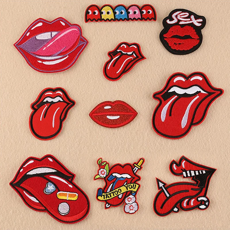 

Sexy Lips and Tongue Embroidery Patches DIY Iron on Patches For Clothing Applique For Washable Stickers Appliques Badge