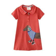 Jumping meter/брендовые летние платья принцессы с аппликацией в виде животных; хлопковая одежда с воротником для маленьких девочек; платье; модная детская одежда