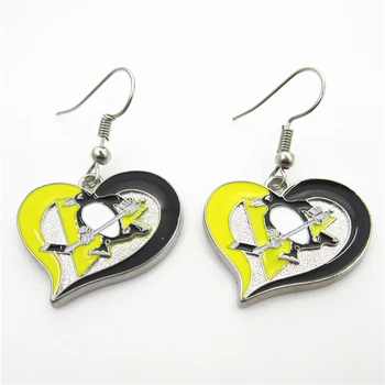 

New Arrive 10pair/lot Heart Charm Hockey Sports Earrings Pittsburgh Earrings Charms Jewelry Hockey Sport Fan Women Errings