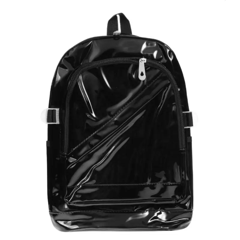 Унисекс Водонепроницаемый ПВХ прозрачный рюкзак Подростковая голограмма Наплечные школьные сумки для женщин мужчин девочек сплошной яркий прозрачный рюкзак - Цвет: Черный