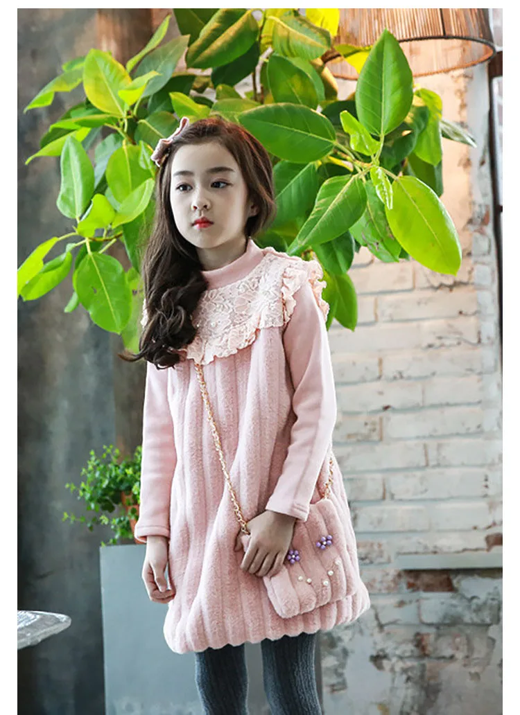 fleece little girls dress winter autumn 2017 kids princess dress children dress teenage girls  (15)