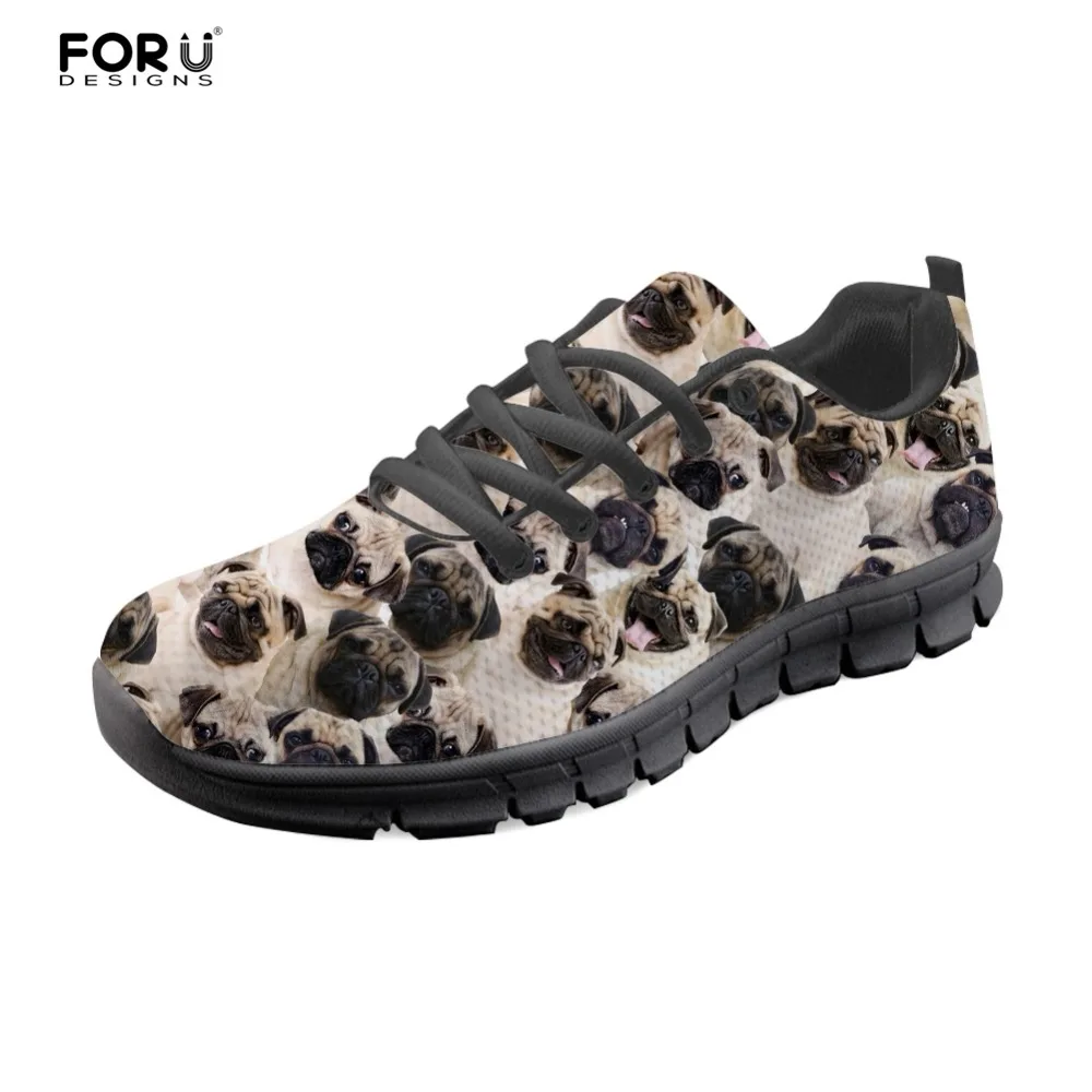 

FORUDESIGNS Animal Pug Dog Prints Cute Women Shoes Casual Mesh Light Sneakers Woman Breathable Lacing Shoes Women Zapatos Mujer