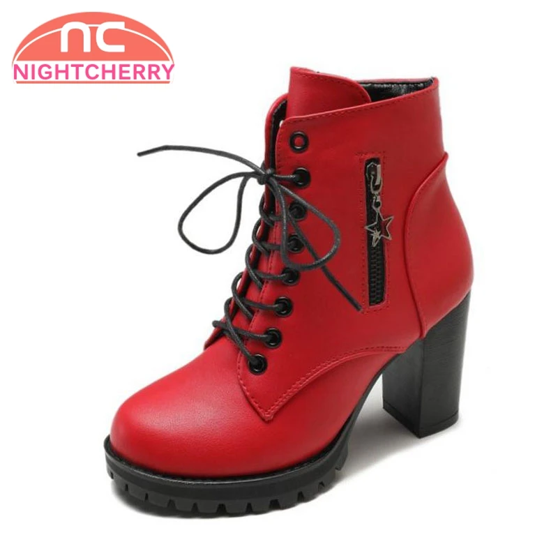 

NIGHTCHERRY New Women's Boots Cross Strap Winter Shoes Woman Platform Ankle Boots Fashion Concise Warm Ladies Boots Size 35-40