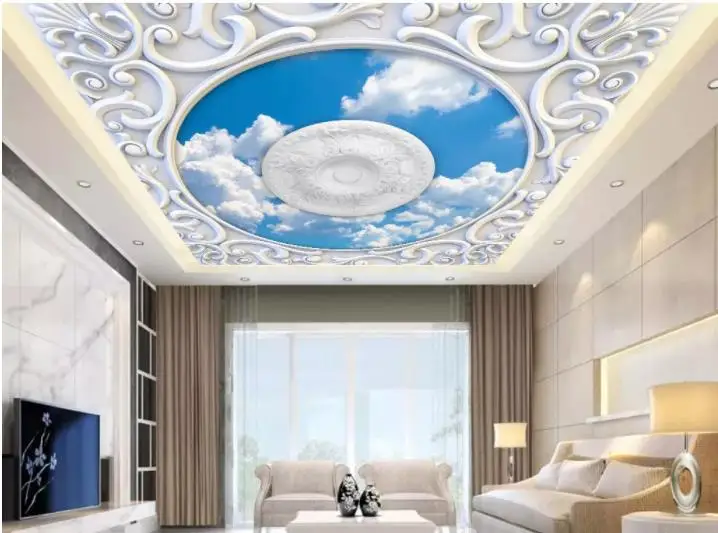 Blue Sky And White Clouds 3d Ceiling Mural Living Room Hotel Wall