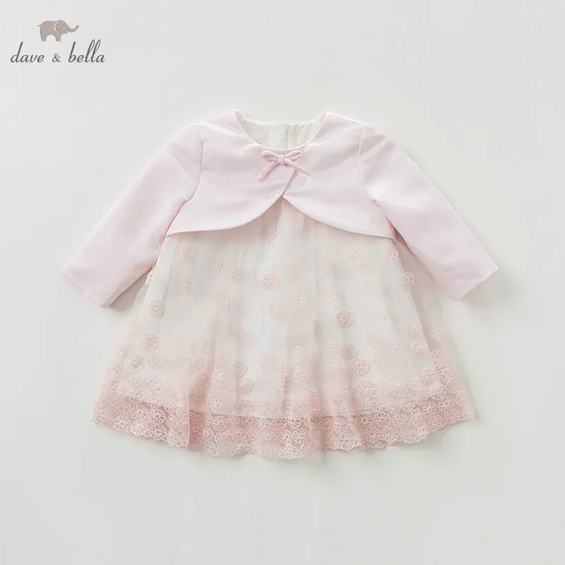 

DBJ10300 dave bella spring green dress baby girl's long sleeve dresses kids birthday party dress children clothing