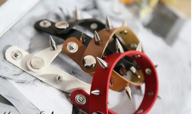 

Spikes Rivet Cone Stud Cuff Black Leather bracelets & bangles Punk Bracelet for women men jewelry
