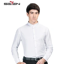 Seven7 Hot Mens Dress Shirts Chinese Pattern Mandarin Collar Social Slim Fit Shirt Men Casual Long Sleeve Male Blouse 111A39030