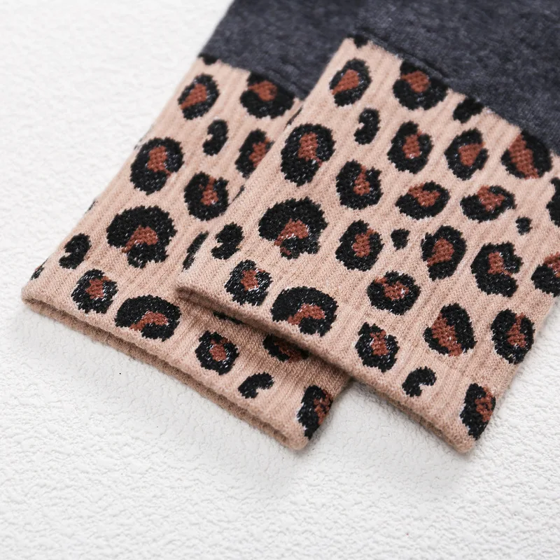JOPHORA Горячая Корейская версия Осень и зима для женщин красный с открытыми двумя полосками леопардовым принтом носки