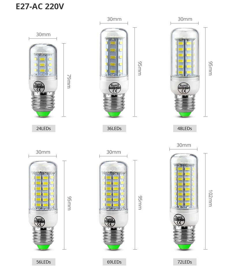 SMD5730 220V E27 светодиодный светильник E14 светодиодный лампы 24 36 48 56 69 72 светодиодный s кукурузы лампы, люстры свечи светодиодный светильник для украшения дома ампулы