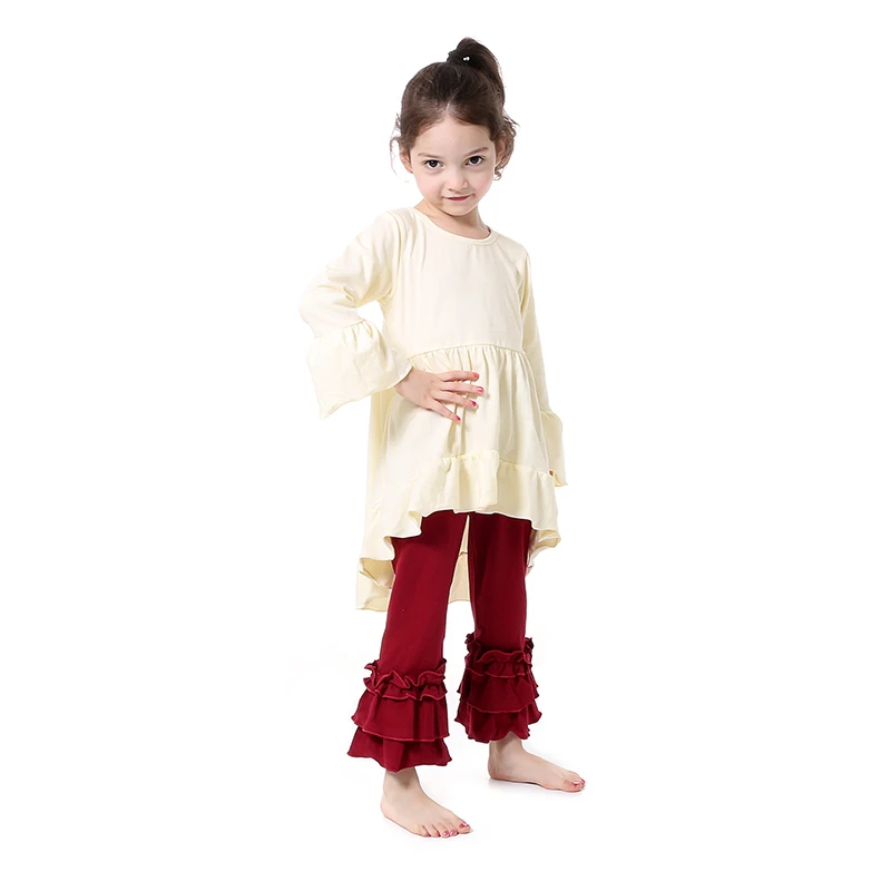 US $76.15 Kaiya Angel Fall Outfits Spring Autumn Children Girl Clothing Set Ivory Dress Ruffle Pants Suit Cotton Kids Clothing Set Suit