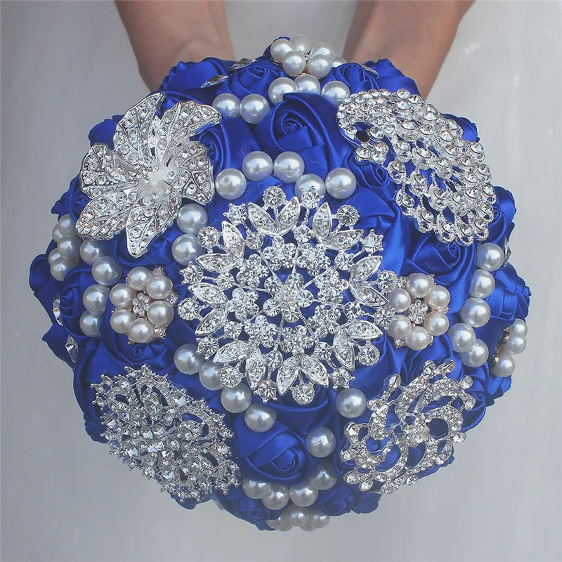 

7 different styles of royal blue bouquets Luxury rhinestone pearl decoration bridal wedding bouquet Artificial wedding bouquet