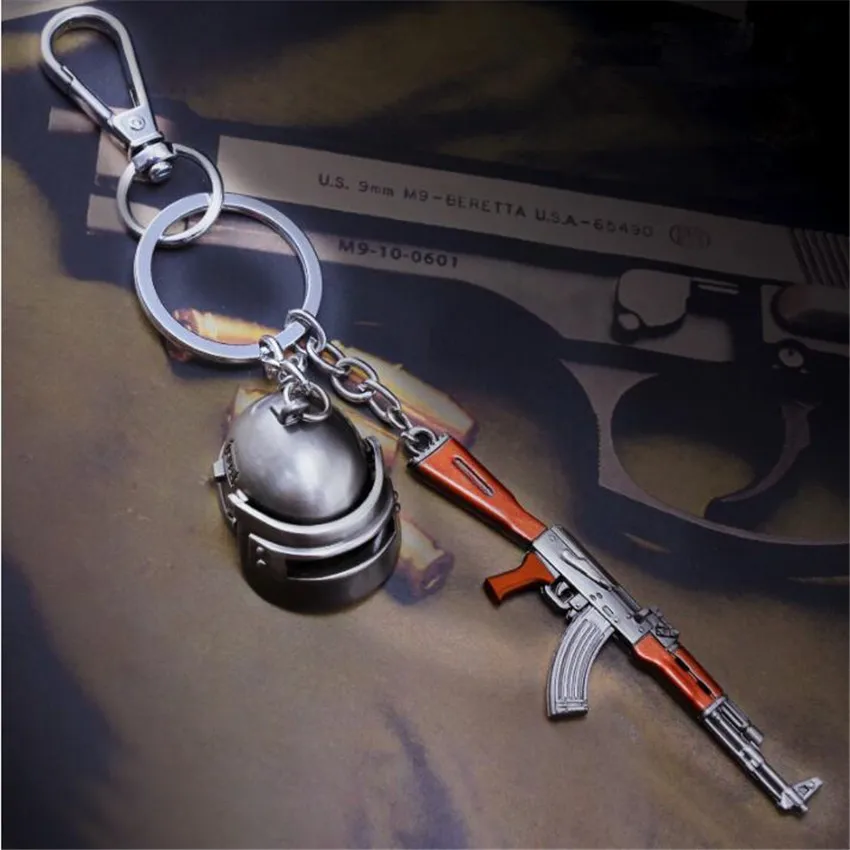 Game PUBG frying Helmet 98K AWM Playerunknown's Battlegrounds Cosplay Props Alloy Armor Model Key Chain Keychain Chicken Dinner