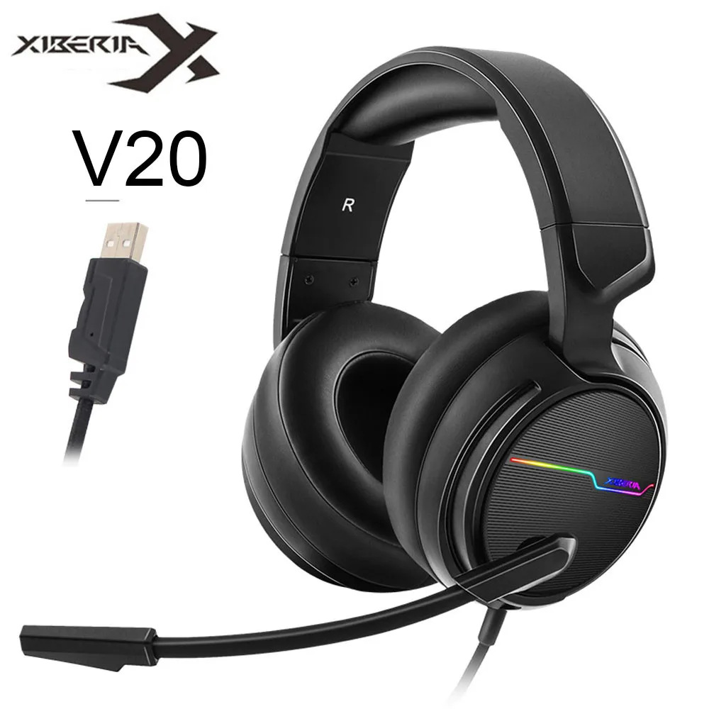 XIBERIA V20 Gaming Headset USB 7.1 Surround Sound PC Stereo Headphones with Mic LED Lights for Computer Notebook Laptop Gamer (1)