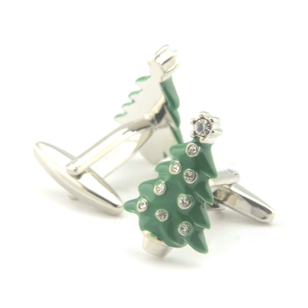 

High-end Green Christmas Tree Diamante Cuff-link Fun Style Cuff Links for Men