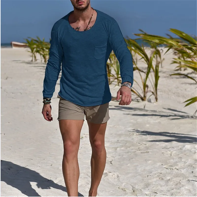 

2019 Fashion Mens T Shirt Long Sleeve Solid Color T Shirts Summer Casual Men T Shirt