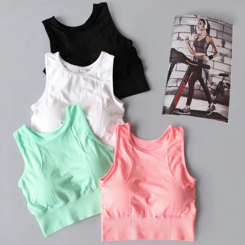 Colorvalue 6Colors Patchwork Mesh Sport Bra Top Women Comfortable Wireless Running Fitness Bras Vest Type Solid Padded Yoga Bras