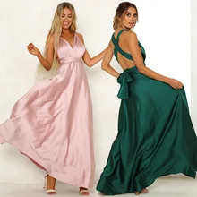 Maxi vestido de cetim feminino, costas nuas, rosa, verde, verão, alça espaguete, longo, faixa 2019