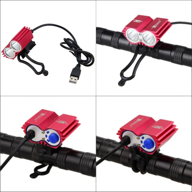 Cheap USB Charging Bike Light 8000 Lumens  T6 LED Cycling Headlight  Front Bicycle Headlamp+Battery Charger Sets +Rear Lamp 1
