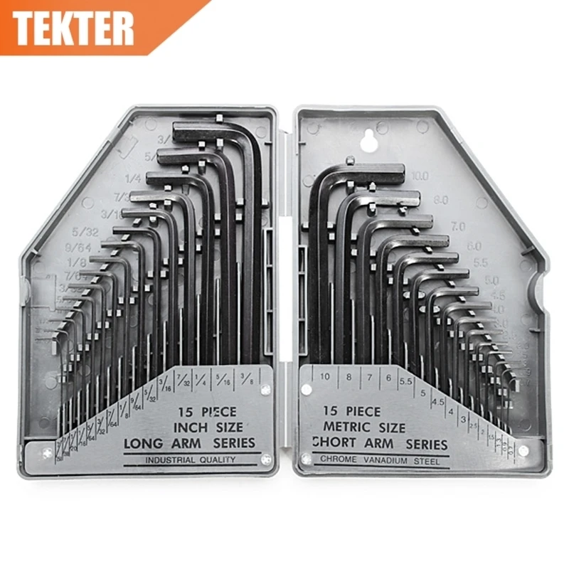 

TEKTER 30 Pieces Metric/ Imperial Combined Long Pattern Hexagon Key Set Allen Wrench Spanner Hand Tool in Plastic Case